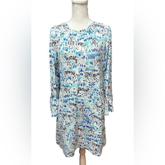 IBkul Kenya Print Bell Sleeve Dress zebra novelty large - Picture 1 of 5